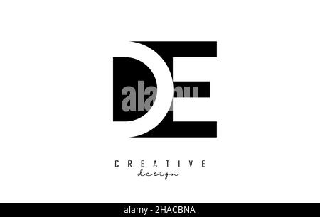 Letters DE Logo with black and white negative space design. Letters D and E with geometric typography. Creative Vector Illustration with letters. Stock Vector
