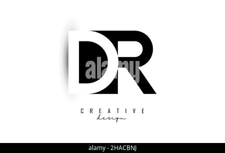 Letters DR Logo with black and white negative space design. Letters D and R with geometric typography. Creative Vector Illustration with letters. Stock Vector