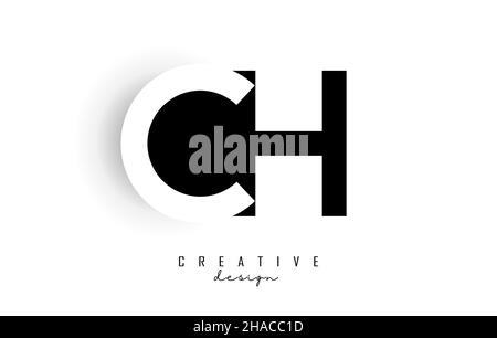 Letters CH Logo with black and white negative space design. Letters C and h with geometric typography. Creative Vector Illustration with letters. Stock Vector