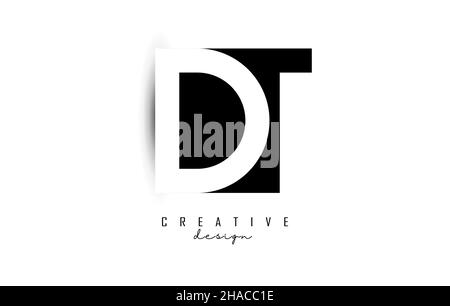 Letters DT Logo with black and white negative space design. Letters D and T with geometric typography. Creative Vector Illustration with letters. Stock Vector
