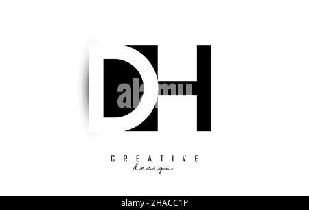 Letters DH Logo with black and white negative space design. Letters D and h with geometric typography. Creative Vector Illustration with letters. Stock Vector