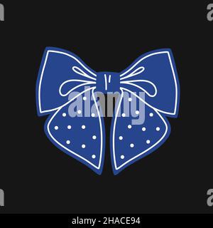 Blue bow with dots on a black background. Vector flat illustration Stock Vector