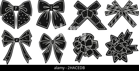Set of black and white bows for gift wrapper. Vector illustration Stock Vector