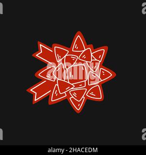 Red gift bow on a black background. Vector flat illustration Stock Vector