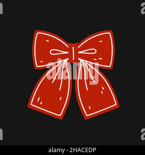 Red bow on a black background. Vector flat illustration Stock Vector