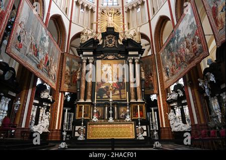 Richly decorated chancel of St. Salvator's Cathedral in Bruges Stock Photo