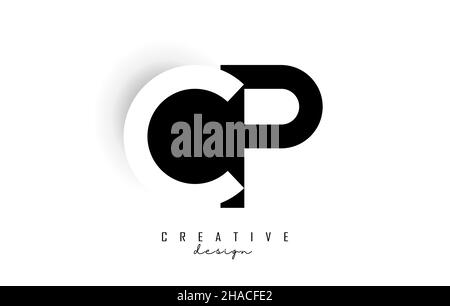 Letters CP Logo with black and white negative space design. Letters C and p with geometric typography. Creative Vector Illustration with letters. Stock Vector
