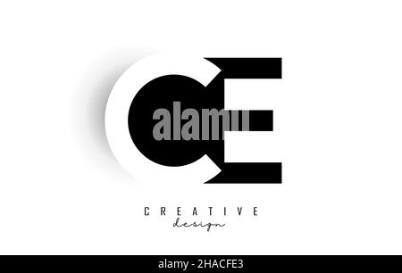 Letters CE Logo with black and white negative space design. Letters C and E with geometric typography. Creative Vector Illustration with letters. Stock Vector