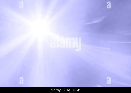 Purple abstract blurred background with sun rays. Overlay, copy space. Trendy color 2022. Stock Photo
