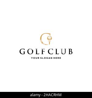 Flat latter mark GOLFCLUB golden ball logo design  Stock Vector