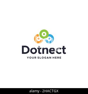Flat colorful DOTNECT triple round logo design  Stock Vector