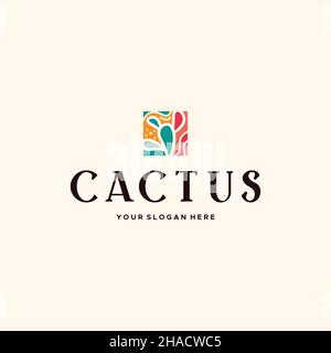 Flat colorful design modern CACTUS logo design Stock Vector