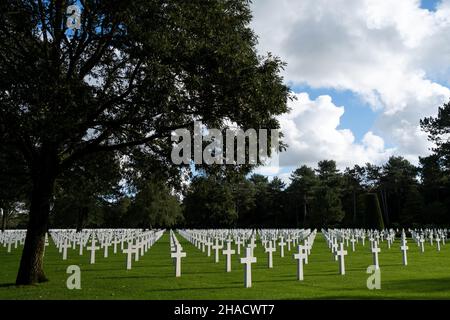 France, Normandy, on 2020-10-11. Solemn cemetery for Americans who fell during the Second World War.  Photograph by Martin Bertrand. France, Normandie Stock Photo