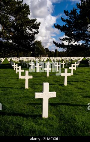 France, Normandy, on 2020-10-11. Solemn cemetery for Americans who fell during the Second World War.  Photograph by Martin Bertrand. France, Normandie Stock Photo