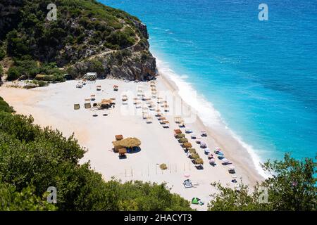 Gjipe beach view with rock in Albania at Ionian sea Stock Photo