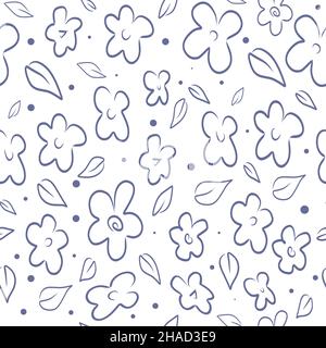 Vector seamless pattern with outline flowers Stock Vector