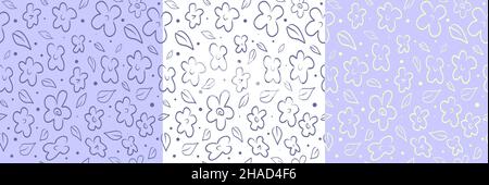 Vector seamless pattern with outline flowers Stock Vector