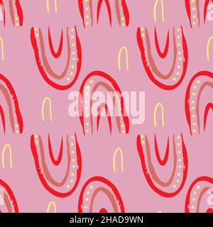 pink sky with rainbows seamless vector pattern Stock Vector