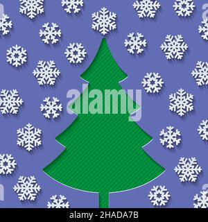 Christmas card background with paper cut 3d effect in Very Peri color. Vector EPS10. Stock Vector