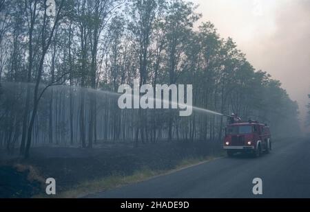 Polska 23.06.1992. Stra¿ Po¿arna Gasi Po¿ar Lasu W Okolicach Skwierzyny ...