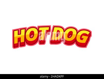 Inscription hotdog in pop-art style on a white background from multicolored letters. For monster menu decoration and printing. Vector illustration. Stock Vector