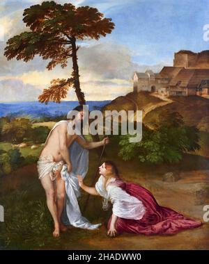 Noli Me Tangere (Touch Me Not) by Titian (Tiziano Vecelli or Vecellio  c. 1488/90-1576), oil on canvas, c. 1514 Stock Photo