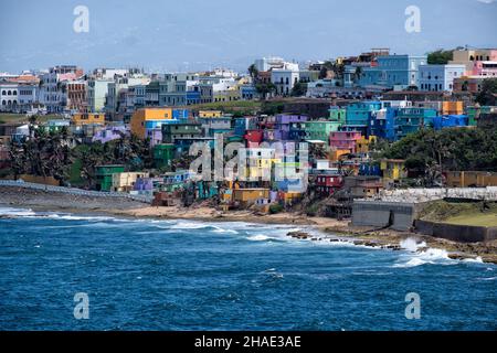 La Perla slums in old San Juan Puerto Rico seen from the ocean. Stock Photo