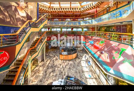 A view of the Cristoforo Colombo buffet restaurant inside the Costa Fortuna cruise ship at the Civitavecchia port terminal, Port of Rome, Italy. Stock Photo