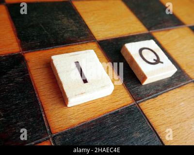 IQ, old wooden chessboard Stock Photo