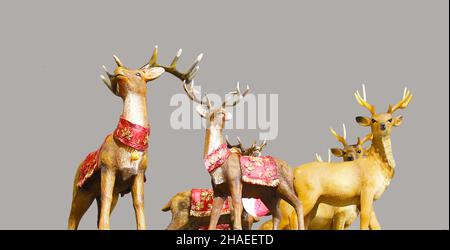 Isolated toy deer on a gray background. Christmas is coming soon Stock Photo