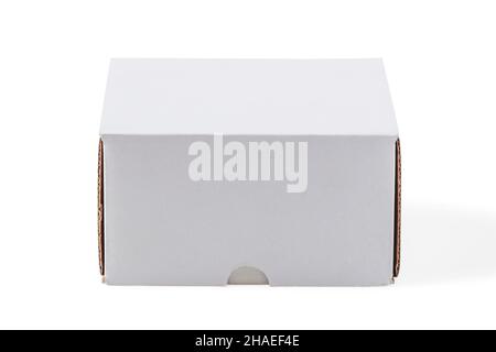 White cardboard packing box isolated on white background Stock Photo