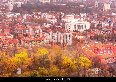 Plovdiv, Bulgaria - November 26, 2021: Cityscape view of bulgarian city in autumn Stock Photo