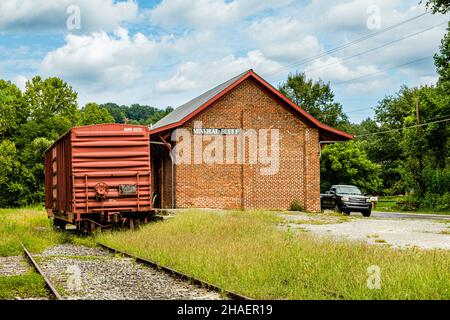 Historic Mineral Bluff Depot, Railroad Avenue, Mineral Bluff, Georgia Stock Photo