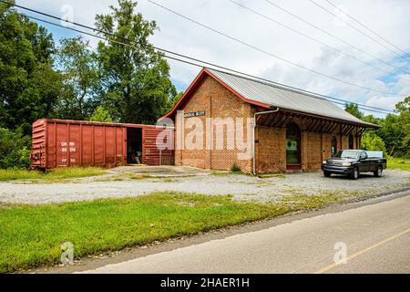 Historic Mineral Bluff Depot, Railroad Avenue, Mineral Bluff, Georgia Stock Photo