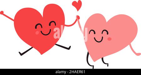 Two happy smiling hearts. Cartoon heart characters. Couple in love. Love is in the air. Love and friendship. Valentines Day design concept. Romantic Stock Vector