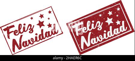 red scratched grungy rubber stamp or sticker with text FELIZ NAVIDAD, Spanish Merry Christmas stamp vector illustration Stock Vector