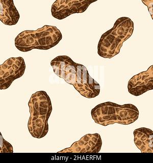 Seamless pattern with hand drawn colored peanut Stock Vector