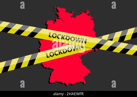 lockdown tape over German Germany state silhouette. Coronavirus threat. Concept image. Vector illustration Stock Photo