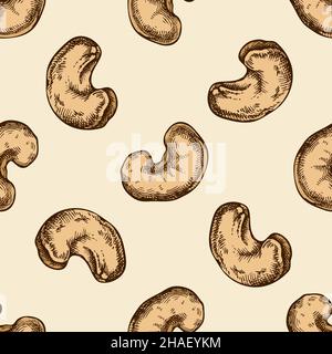 Seamless pattern with hand drawn colored cashew Stock Vector