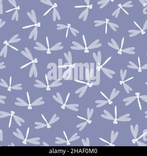 Seamless pattern with dragonfly on color background. Romantic vector illustration. Adorable cartoon character. Template design for invitation, textile Stock Vector