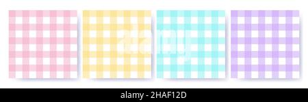 Gingham seamless pattern set in pastel colors. Vichy design for Easter holiday textile decorative. Checked pattern for fabric - picnic blanket, tablec Stock Vector