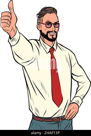 Like the thumbs up gesture, approval is good the businessman is happy Stock Vector