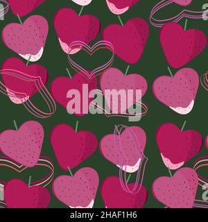 pattern red and pink hearts strawberries Stock Vector