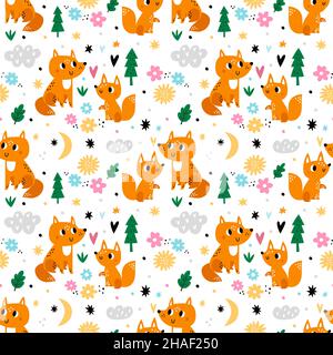 Lovely seamless pattern with cute foxes and autumn leaves. Awesome ...
