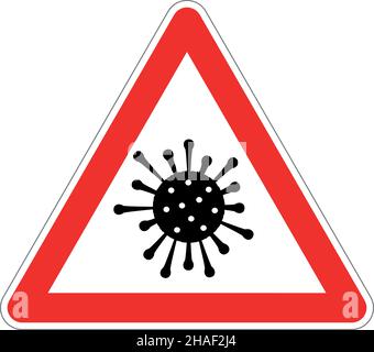 Traffic warning sign with virus danger isolated on white vector illustration Stock Vector