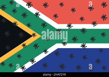 Virus cells illustration over south africa flag vector illustration. Covid coronavirus alert variation concept Stock Vector