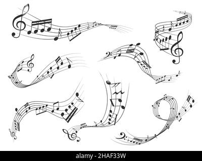 Long Wavy Musical Notes Pattern Music notes on wavy lines with butterflies, musical pattern, hand ...