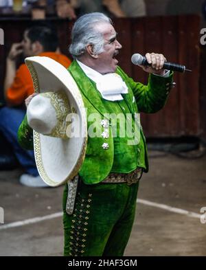 MEXICO CITY, MEXICO - MAY 16: Vicente Fernandez, singer of popular mariachi music, during his presentation in the arena of the palenque of the Sonora cattle expo on May 16, 2009 in Hermosillo, Mexico (Photo by Luis Gutierrez / Norte Photo ) Stock Photo