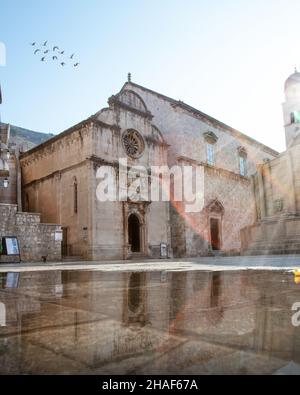 Reflection of The Old Synagogue in the old town of Dubrovnik, the capital city of Croatia. Locate past Pile Gate at the entrance to the walled city. Stock Photo