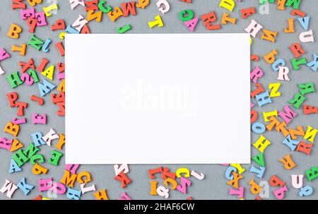 Colored wooden alphabet top view. Stock Photo